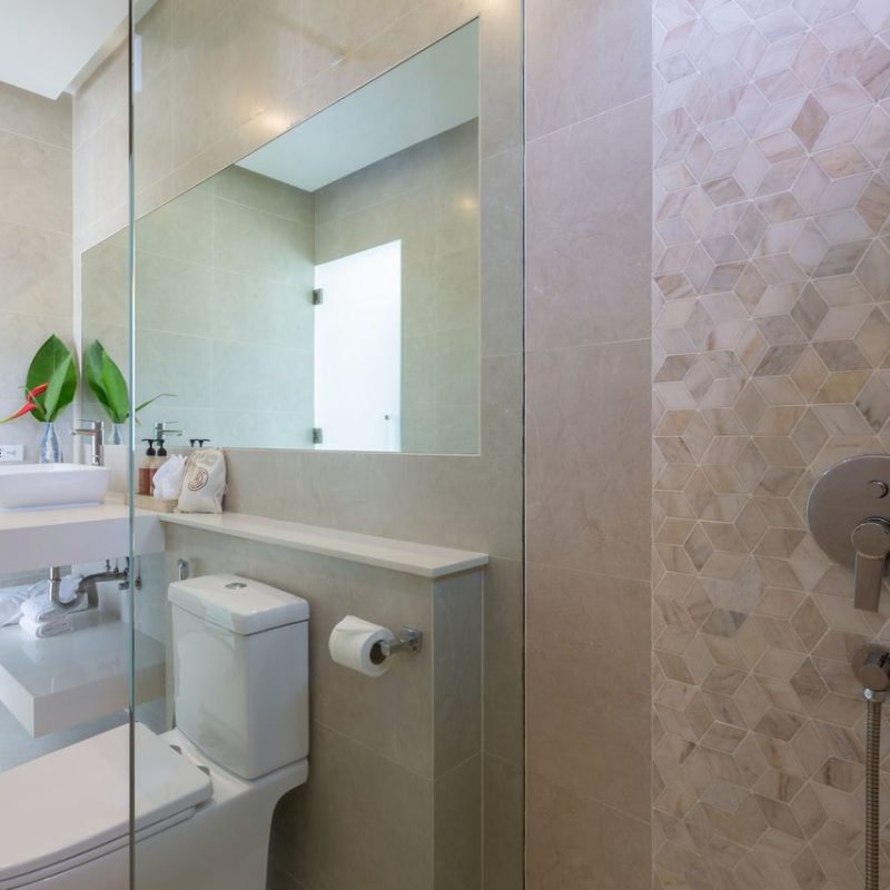 Bathroom at Villa Banana Fan, a 2 bedroom luxury, ocean view villa located in Zog Villa Estate, Maenam,, Koh Samui