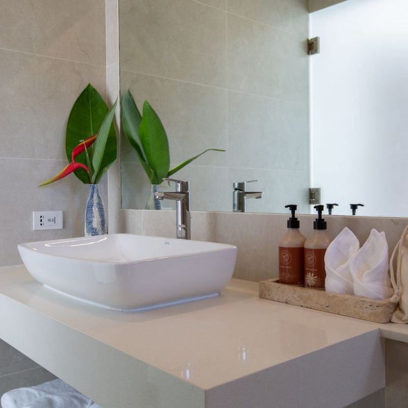 Bathroom at Villa Banana Fan, a 2 bedroom luxury, ocean view villa located in Zog Villa Estate, Maenam,, Koh Samui