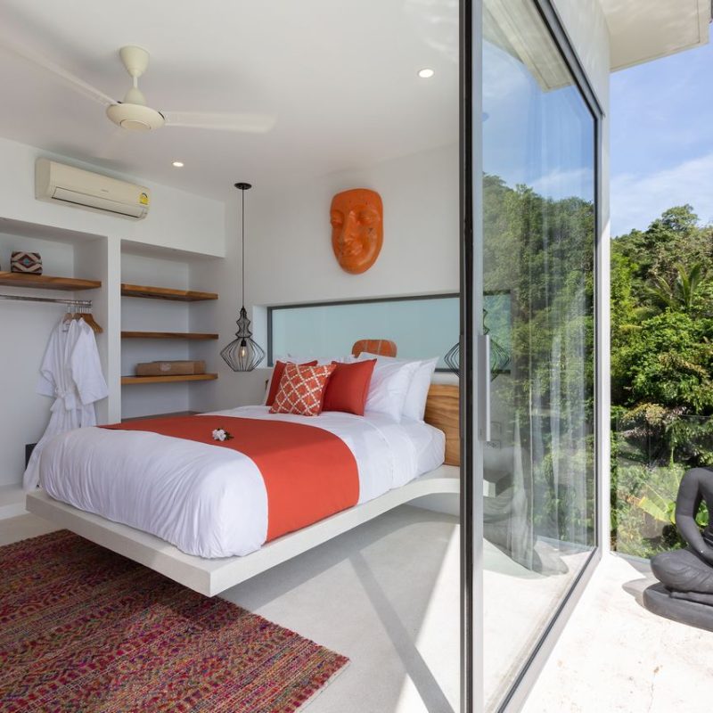 Bedroom at Villa Banana Fan, a 2 bedroom luxury, ocean view villa located in Zog Villa Estate, Maenam,, Koh Samui