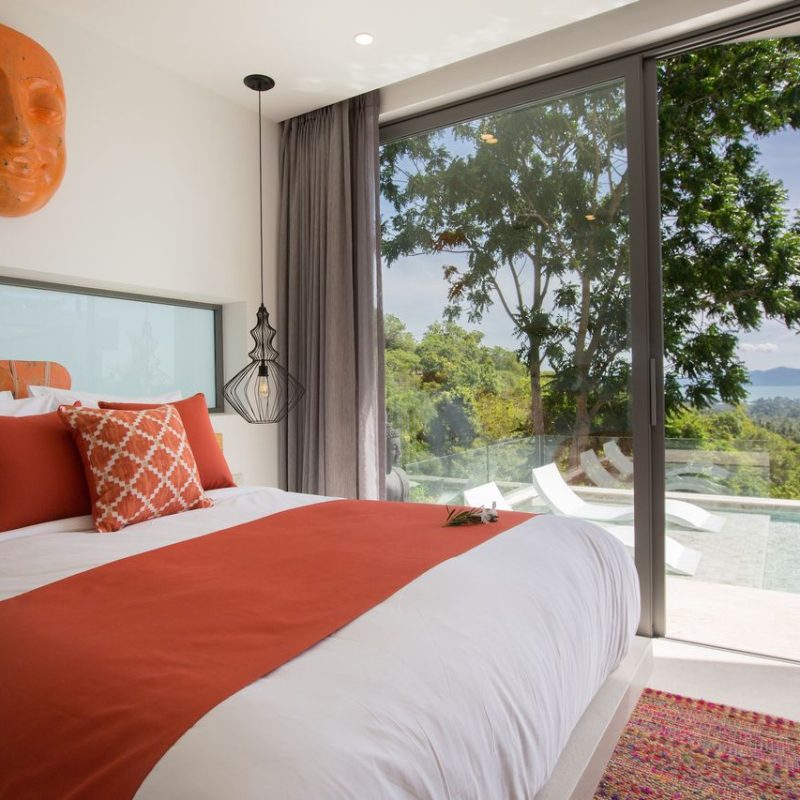 Bedroom at Villa Banana Fan, a 2 bedroom luxury, ocean view villa located in Zog Villa Estate, Maenam,, Koh Samui