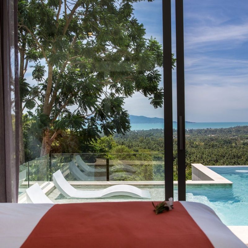 Bedroom at Villa Banana Fan, a 2 bedroom luxury, ocean view villa located in Zog Villa Estate, Maenam,, Koh Samui