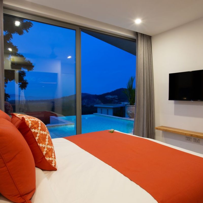 Bedroom at Villa Banana Fan, a 2 bedroom luxury, ocean view villa located in Zog Villa Estate, Maenam,, Koh Samui