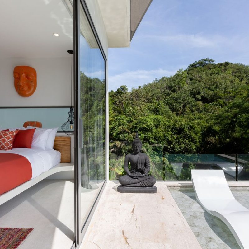 Bedroom at Villa Banana Fan, a 2 bedroom luxury, ocean view villa located in Zog Villa Estate, Maenam,, Koh Samui