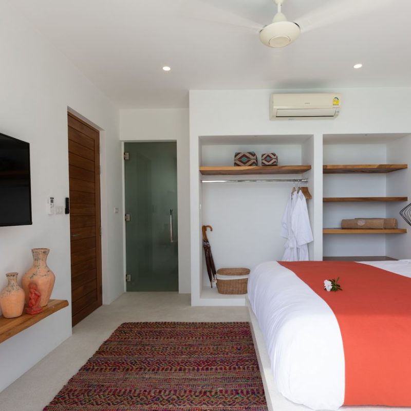 Bedroom at Villa Banana Fan, a 2 bedroom luxury, ocean view villa located in Zog Villa Estate, Maenam,, Koh Samui