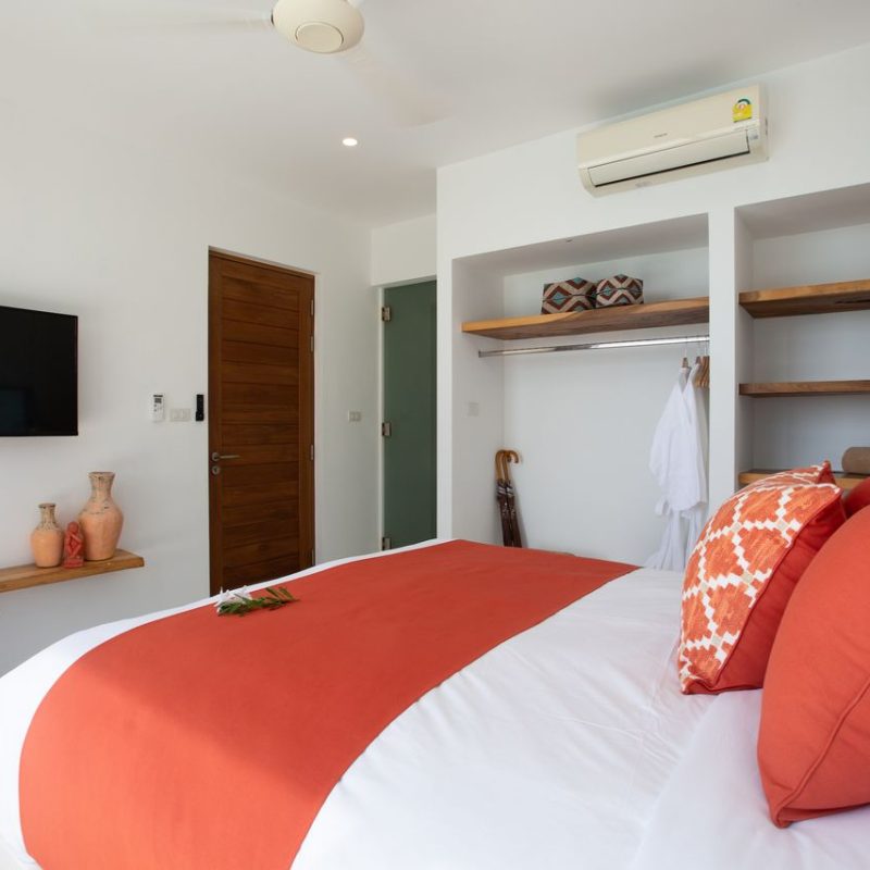 Bedroom at Villa Banana Fan, a 2 bedroom luxury, ocean view villa located in Zog Villa Estate, Maenam,, Koh Samui