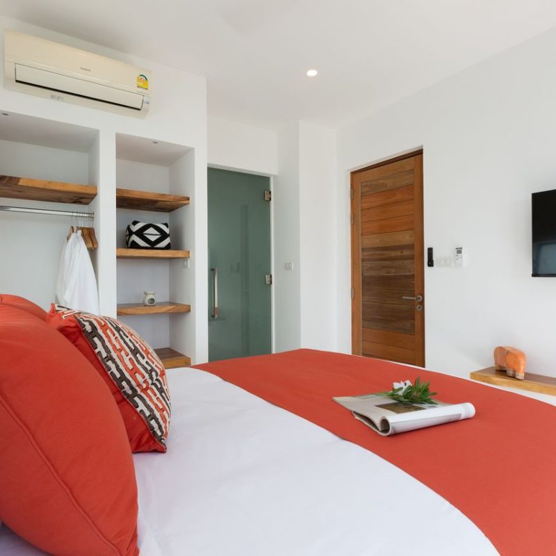 Bedroom at Villa Banana Fan, a 2 bedroom luxury, ocean view villa located in Zog Villa Estate, Maenam,, Koh Samui