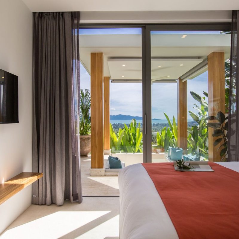 Bedroom at Villa Banana Fan, a 2 bedroom luxury, ocean view villa located in Zog Villa Estate, Maenam,, Koh Samui