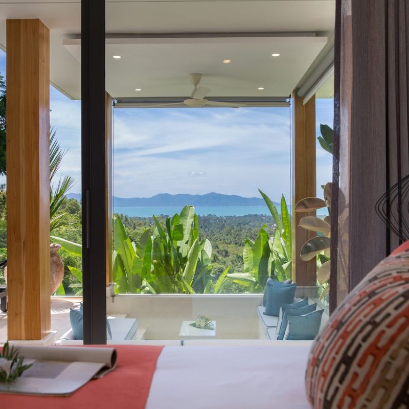 Bedroom at Villa Banana Fan, a 2 bedroom luxury, ocean view villa located in Zog Villa Estate, Maenam,, Koh Samui