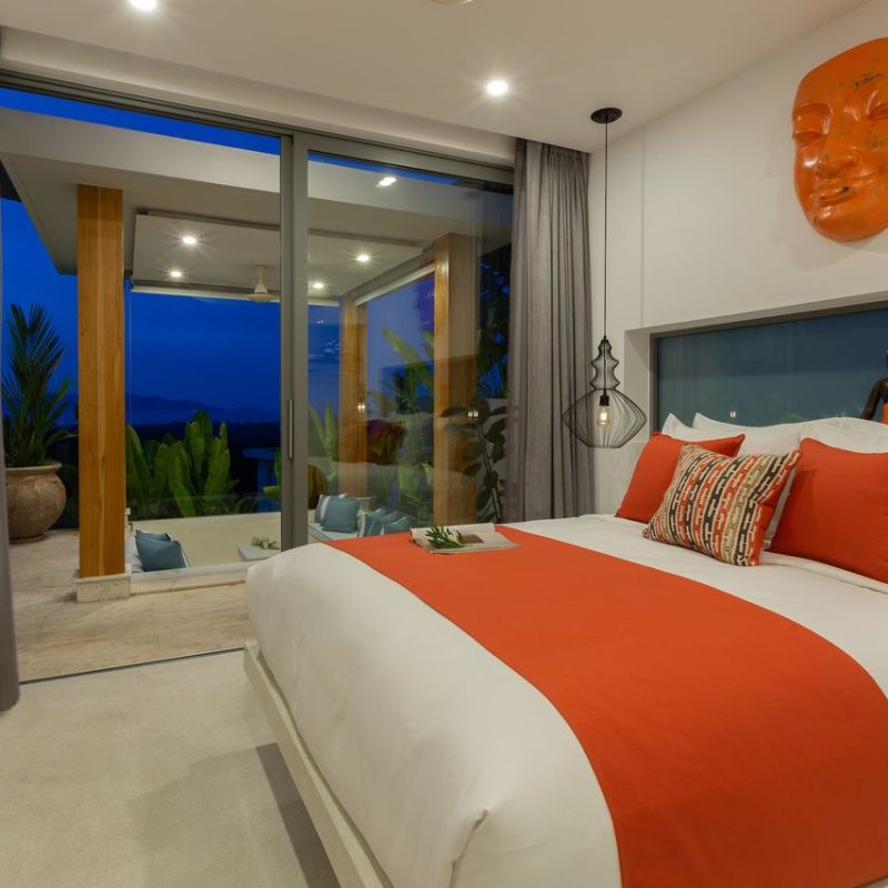 Bedroom at Villa Banana Fan, a 2 bedroom luxury, ocean view villa located in Zog Villa Estate, Maenam,, Koh Samui