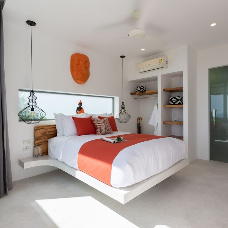 Bedroom at Villa Banana Fan, a 2 bedroom luxury, ocean view villa located in Zog Villa Estate, Maenam,, Koh Samui