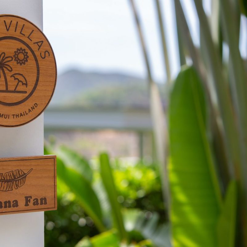 Entrance and car at Villa Banana Fan, a 2 bedroom luxury, ocean view villa located in Zog Villa Estate, Maenam,, Koh Samui