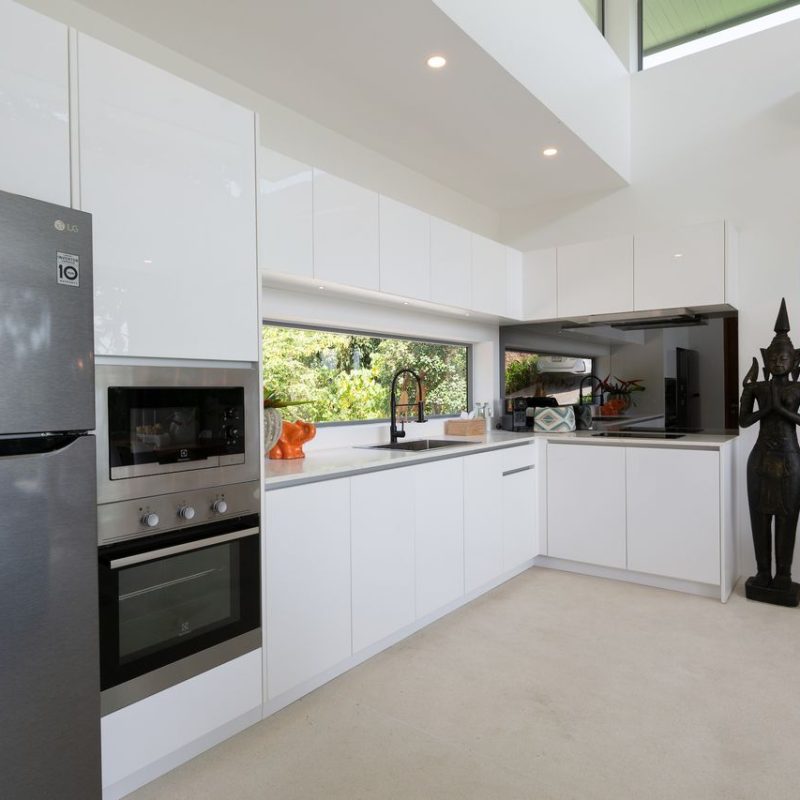 Kitchen at Villa Banana Fan, a 2 bedroom luxury, ocean view villa located in Zog Villa Estate, Maenam,, Koh Samui