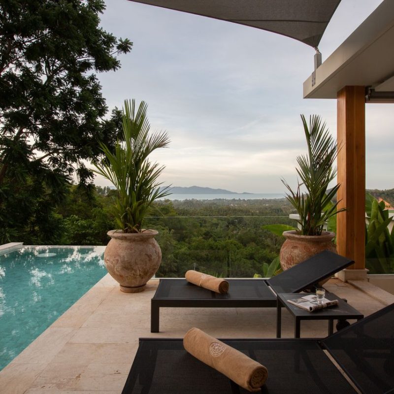 Sun lounging at Villa Banana Fan, a 2 bedroom luxury, ocean view villa located in Zog Villa Estate, Maenam,, Koh Samui