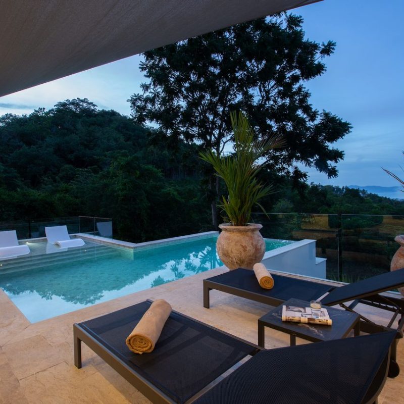 Sun lounging at Villa Banana Fan, a 2 bedroom luxury, ocean view villa located in Zog Villa Estate, Maenam,, Koh Samui