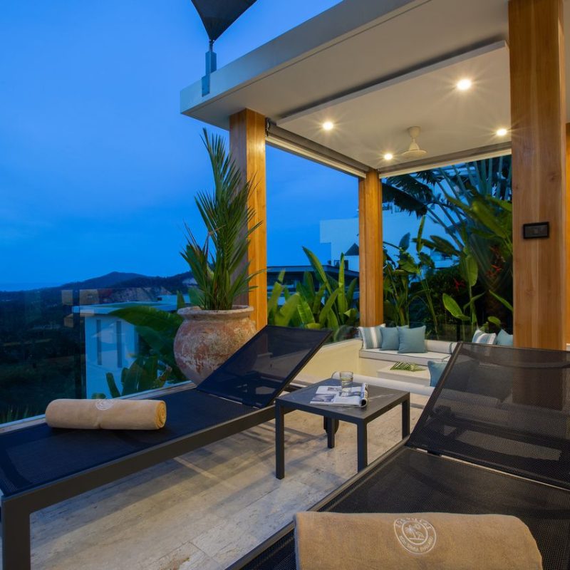 Sun lounging at Villa Banana Fan, a 2 bedroom luxury, ocean view villa located in Zog Villa Estate, Maenam,, Koh Samui