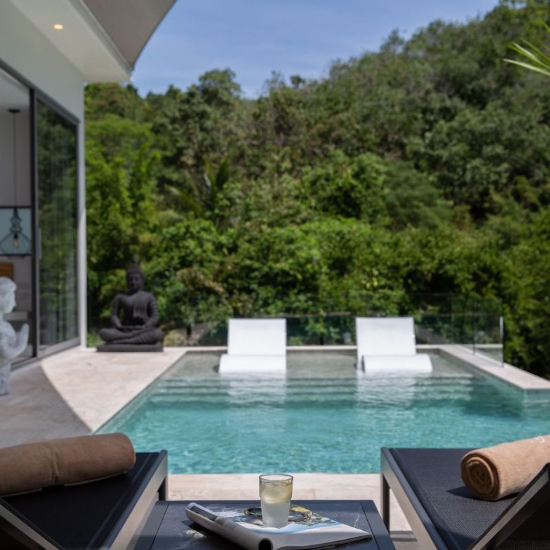 Sun lounging at Villa Banana Fan, a 2 bedroom luxury, ocean view villa located in Zog Villa Estate, Maenam,, Koh Samui