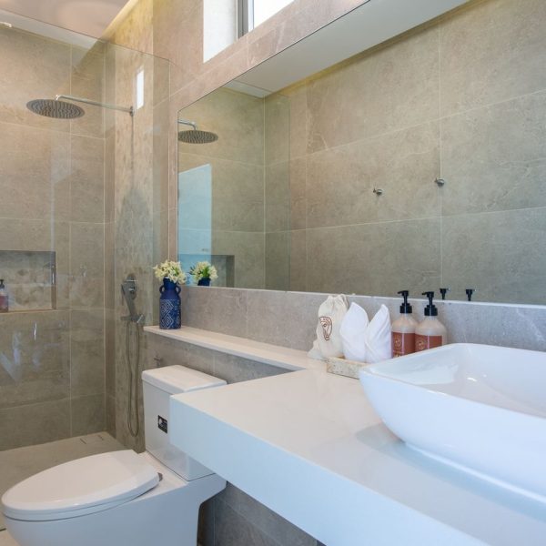 Bathroom at Villa Bougainvillea, a 4 bedroom luxury, ocean view villa located in Zog Villa Estate, Maenam,, Koh Samui