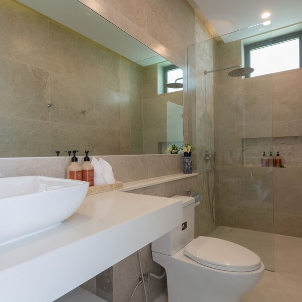 Bathroom at Villa Bougainvillea, a 4 bedroom luxury, ocean view villa located in Zog Villa Estate, Maenam,, Koh Samui