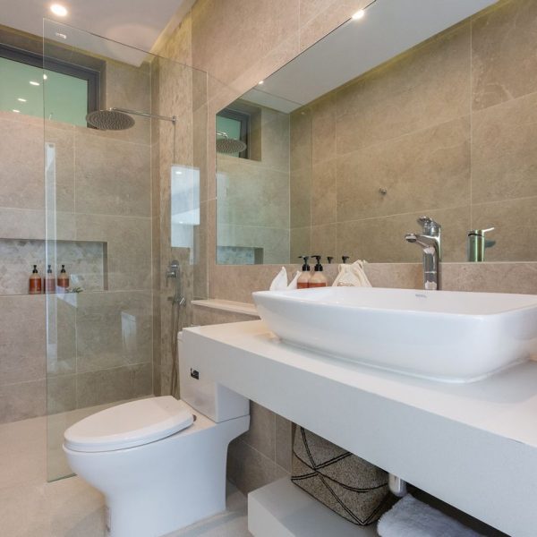 Bathroom at Villa Bougainvillea, a 4 bedroom luxury, ocean view villa located in Zog Villa Estate, Maenam,, Koh Samui