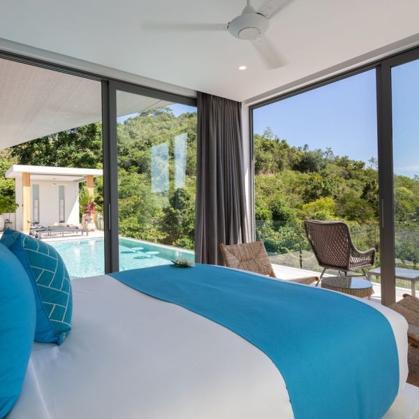 Bedroom at Villa Bougainvillea, a 4 bedroom luxury, ocean view villa located in Zog Villa Estate, Maenam,, Koh Samui