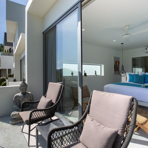 Upper bedroom terrace at Villa Bougainvillea, a 4 bedroom luxury, ocean view villa located in Zog Villa Estate, Maenam,, Koh Samui