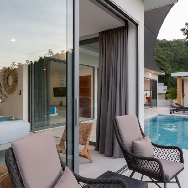 Upper bedroom terrace at Villa Bougainvillea, a 4 bedroom luxury, ocean view villa located in Zog Villa Estate, Maenam,, Koh Samui