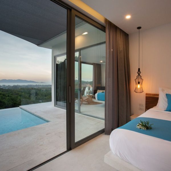 Bedroom at Villa Bougainvillea, a 4 bedroom luxury, ocean view villa located in Zog Villa Estate, Maenam,, Koh Samui
