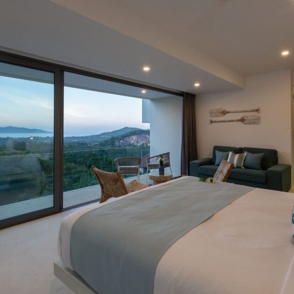 Bedroom at Villa Bougainvillea, a 4 bedroom luxury, ocean view villa located in Zog Villa Estate, Maenam,, Koh Samui