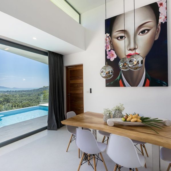 Indoor dining area at Villa Bougainvillea, a 4 bedroom luxury, ocean view villa located in Zog Villa Estate, Maenam,, Koh Samui