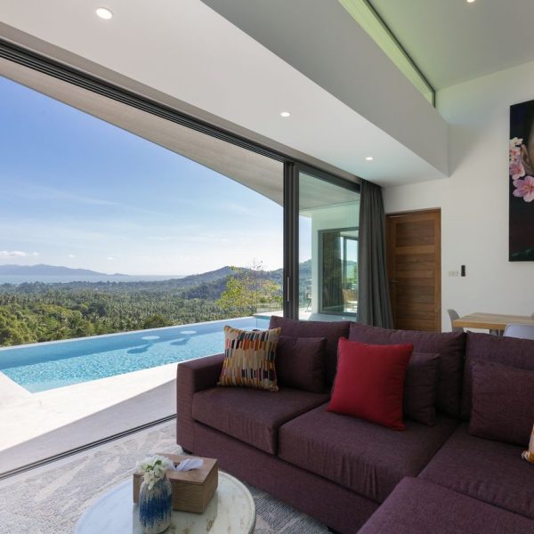 Living room at Villa Bougainvillea, a 4 bedroom luxury, ocean view villa located in Zog Villa Estate, Maenam,, Koh Samui