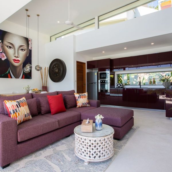 Living room at Villa Bougainvillea, a 4 bedroom luxury, ocean view villa located in Zog Villa Estate, Maenam,, Koh Samui