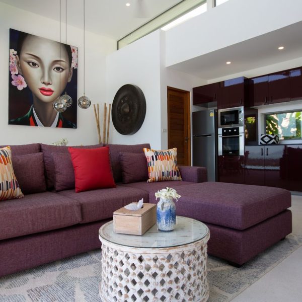 Living room at Villa Bougainvillea, a 4 bedroom luxury, ocean view villa located in Zog Villa Estate, Maenam,, Koh Samui