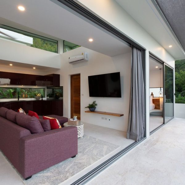 Living room at Villa Bougainvillea, a 4 bedroom luxury, ocean view villa located in Zog Villa Estate, Maenam,, Koh Samui