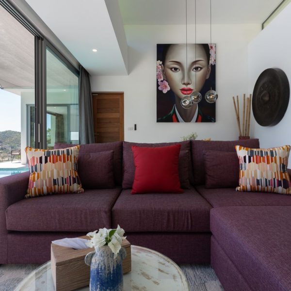 Living room at Villa Bougainvillea, a 4 bedroom luxury, ocean view villa located in Zog Villa Estate, Maenam,, Koh Samui