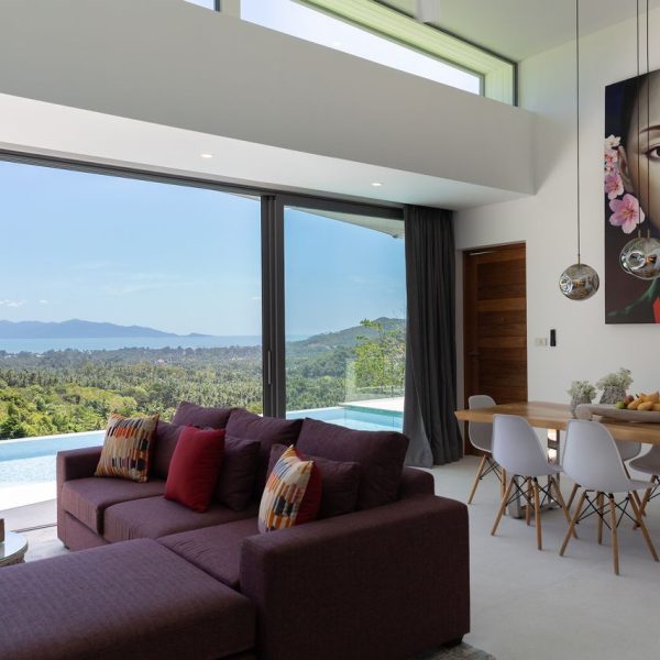 Living room at Villa Bougainvillea, a 4 bedroom luxury, ocean view villa located in Zog Villa Estate, Maenam,, Koh Samui