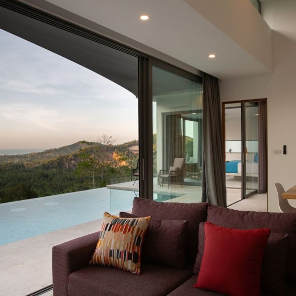 Living room at Villa Bougainvillea, a 4 bedroom luxury, ocean view villa located in Zog Villa Estate, Maenam,, Koh Samui