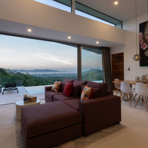 Living room at Villa Bougainvillea, a 4 bedroom luxury, ocean view villa located in Zog Villa Estate, Maenam,, Koh Samui