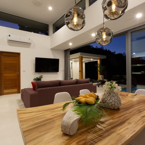 Living room at Villa Bougainvillea, a 4 bedroom luxury, ocean view villa located in Zog Villa Estate, Maenam,, Koh Samui